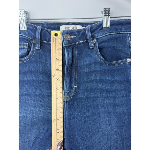Hidden LA High Rise Straight Jeans Dark Wash Raw Hem Size 26 Stretch - Picture 7 of 11